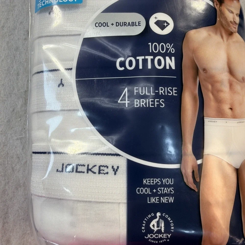 JOCKEY Classics 4-Pack Men's Full-Rise Briefs White Cotton Size 42 New In Packag